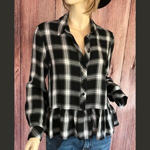 Vince Camuto Plaid Shirt Ruffle Hem XS